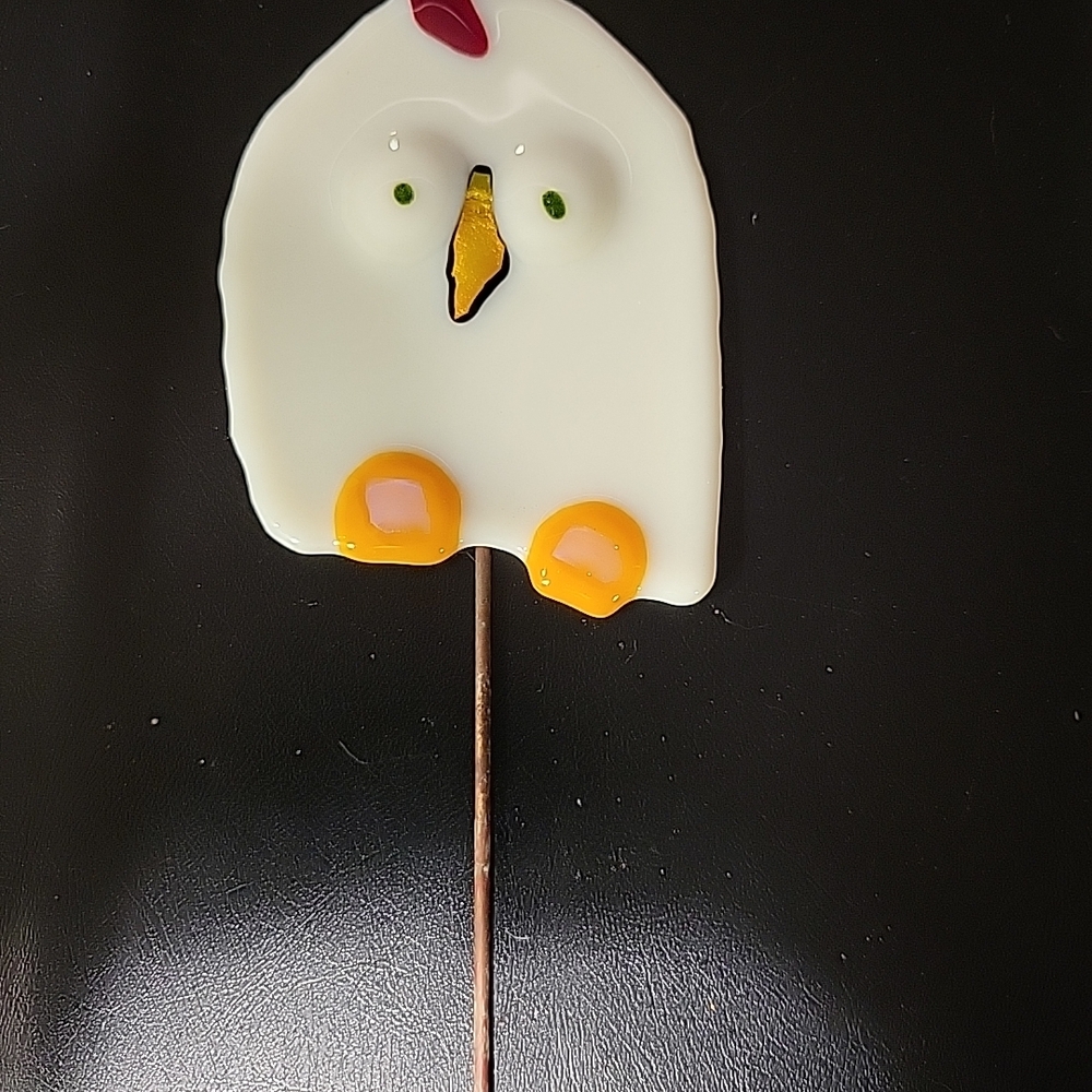 Artist Made Fused Glass Chicken Bird Stake